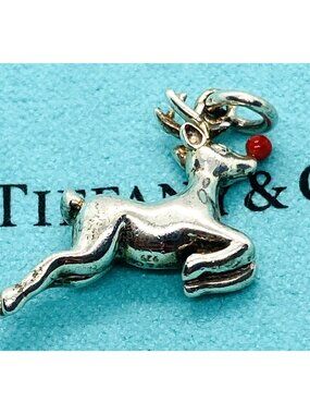 Tiffany & Co Rudolph Red Nose Reindeer Charm Pendant Enamel Silver 925